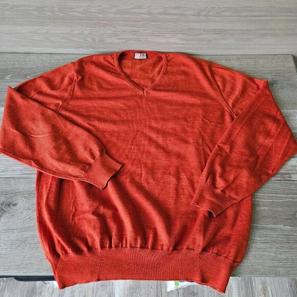 Thomas Pink XL Mens V-Neck Knit Sweater 100% Merino Wool Orange Made in Italy - Picture 4 of 12